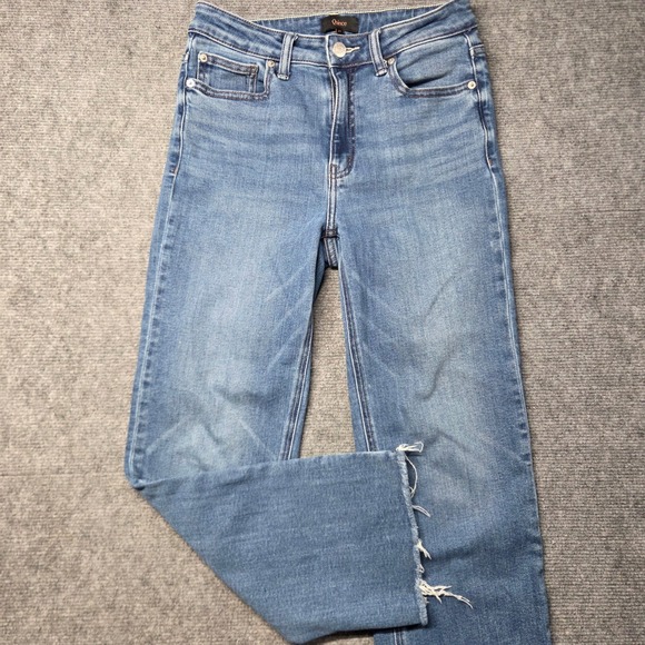 Quince Denim - Quince Bella Stretch Straight Jeans Twilight Blue Fray Raw Hem 27 W-PNT-113